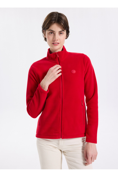 Discovery Expedition D5WL-SWT3303 Kırmızı Dik Yaka Basic Düz Kadın Polar Sweatshırt