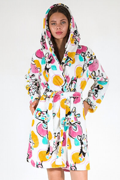 VİENETTA Kadın Pembe Renk Kapüşonlu Welsoft Kuşaklı Uzun Kollu Sabahlık C4T8N...