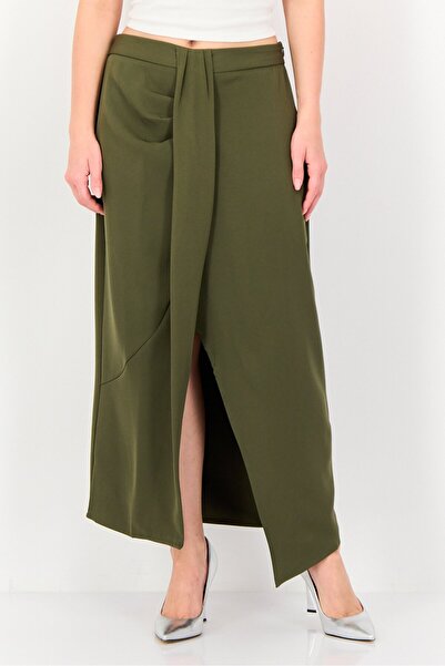 femi9 Women Plain Midi Skirt, Olive