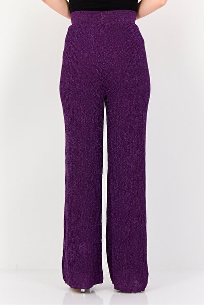 PROMOD Women Regular Fit Textured Wide Legs Pants, Purple