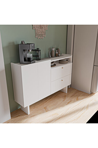 ALONEX HOME ASİL 120 CM BEYAZ KONSOL ÇOK AMAÇLI KONSOL, MUTFAK DOLABI, 2ÇEKMECELİ, TV SEHPASI