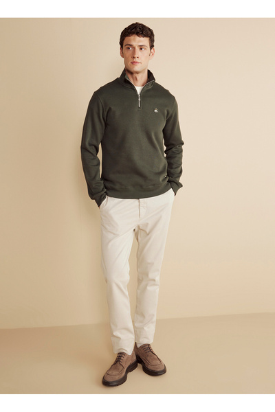 BROOKS BROTHERS Bato Yaka Haki Erkek Sweatshırt BBFW25MSW005