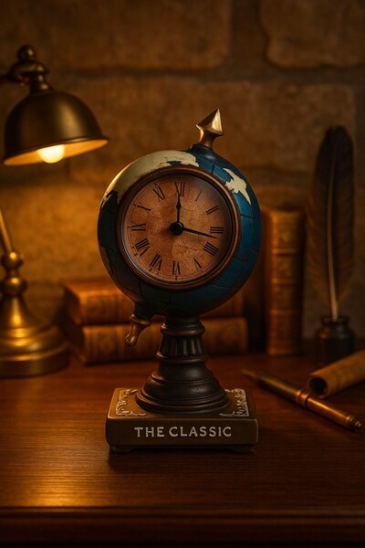 Deco Elit Vintage Dünya Küresi Tasarımlı Polyester Masa Saati – Ofis ve Ev İç...