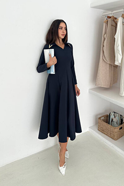 Neşeli Butik Жіноча золота комір деталізована міді довжина довгі рукави сукня NBK4360