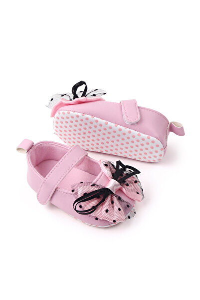 BebeNou Pantofi roz cu fundă neagră din tul amby2281-1-sa5