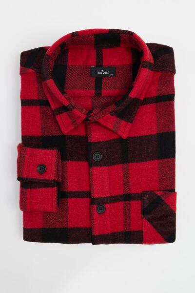 Tudors Ανδρικό πουκάμισο ξυλοκόπου με μακρυμάνικο καρό χειμερινό πουκάμισο μεγάλου μεγέθους με τσέπες