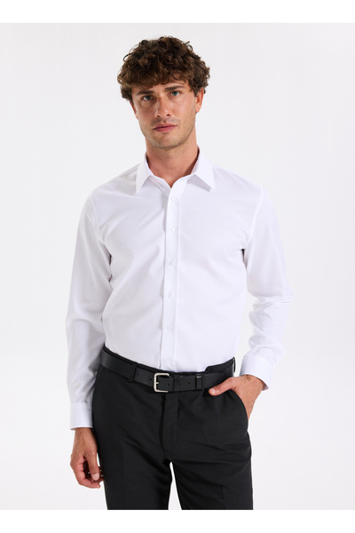 Fabrika Slim Fit Sumos Yaka Armürlü Beyaz Erkek Gömlek F5WM-GML 2583