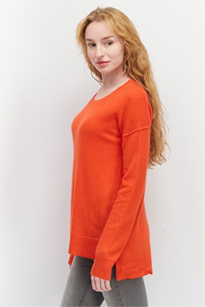 Aqua Women Knitted Long Sleeve Cashmere Sweater, Orange
