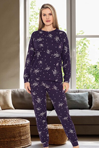 Aydoğan Women's Star Pattern Long Sleeve Pajama Set 240966 Purple