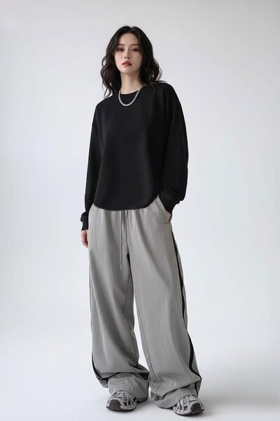 Karakedi Düz Siyah İnce Kumaş Oversize Unisex Uzun Kollu