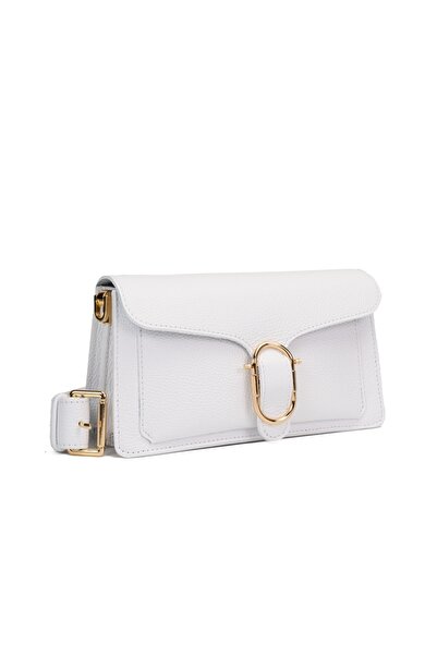 Posete Fagaras Poseta Piele Anabelle - Alb, 3 compartimente, 2 barete, 1 buzunar