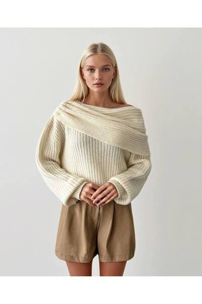 Nil's BUTİK Off-Shoulder Collar Accessory Detailed Sweater