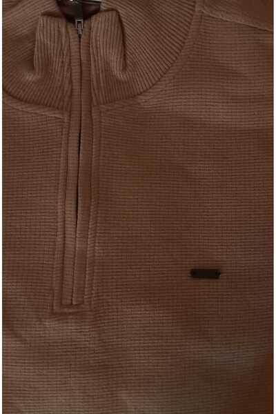 TROYLİFE Men's Waffle Mock Neck Zippered Sweatshirt