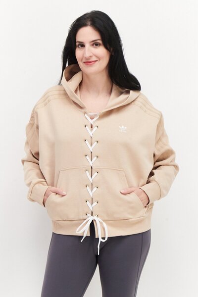 adidas سويت شيرت رياضي نسائي بقصّة عادية وشعار العلامة التجارية، لون بيج