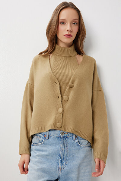 Lovelyİstanbul 2-Piece Knitwear Blouse-Cardigan Set Lmt0047 Olive Green