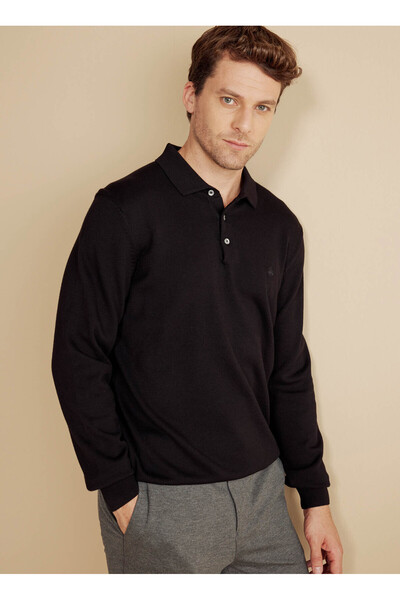 BROOKS BROTHERS Polo Yaka Standart Siyah Erkek Kazak BBFW25MKL003