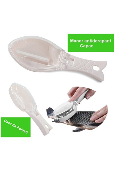 Flippy Manual Fish Scale Cleaner Flippy, Fish-shaped, Container with Lid, Plastic, Pale Pink, 16x6 cm