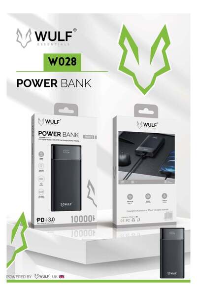 Wulf Essentials بنك طاقة WULF W028 بسعة 10000 مللي أمبير/ساعة، 27 واط، بتقنية...