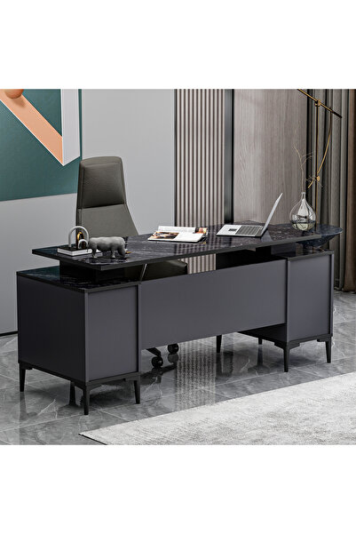 Betroya Branco Ofis Masası Antrasit Mermer (Sandalye Dahil Değildir)