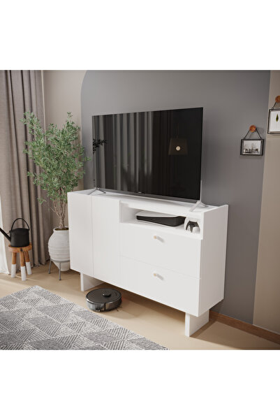 ALONEX HOME ASİL 120 CM BEYAZ KONSOL ÇOK AMAÇLI KONSOL, MUTFAK DOLABI, 2ÇEKMECELİ, TV SEHPASI