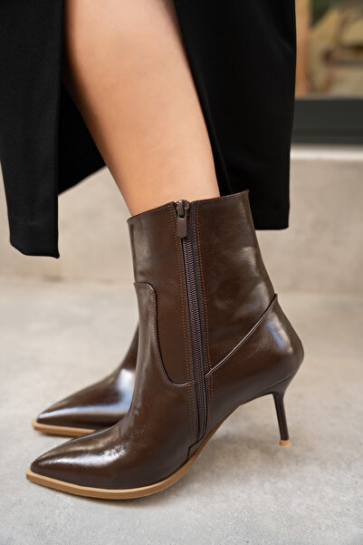 LAMİNTA Miyo AcI Кава Шкіра З гострим носом Жіночі чобітки на підборах