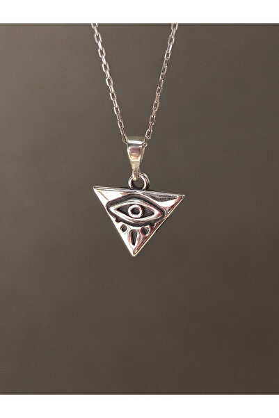 TREND Üçgen göz figürlü kolye 40+5 cm , 925 ayar gümüş nazarlık, koruma sembo...