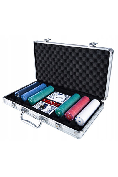 Gotel Professional Poker Set with 300 chips, briefcase, 2 decks of cards, 5 dice and DEALER chip