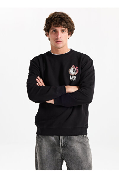 Lee Μαύρο ανδρικό φούτερ με λαιμόκοψη L2520363001 Μαύρο φούτερ