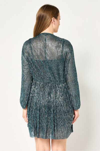 Maje Women Metallic Mini Dress, Teal Green