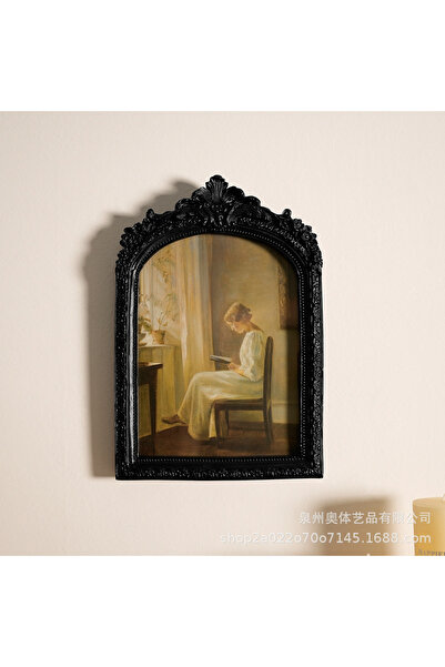 Generic European Retro Carved Resin Wall Hanging Photo Frame Decor - Black