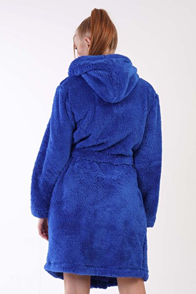 REN Γυναικείο μακρυμάνικο κοντό φόρεμα με καπάκι Indigo Super Soft Welwelsoft