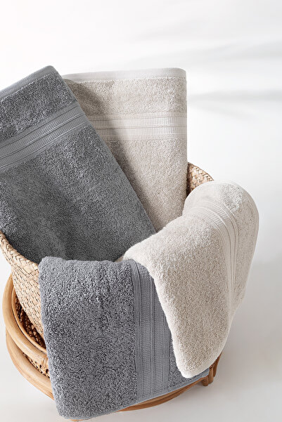 Yataş Angelina 4-Piece Bath Towel Set (50X90 Cm/70X140 cm) - Beige / Gray