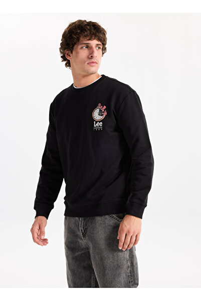 Lee Μαύρο ανδρικό φούτερ με λαιμόκοψη L2520363001 Μαύρο φούτερ