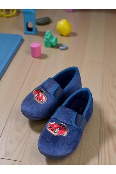 AkınalBella akınalhome erkek çocuk lacivert araba figürlü ortapedik taban kaydırmaz kreş ev ayakkabısı panduf