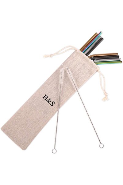 BELLA Bath&Soap Set of 8 reusable straws with 2 cleaning brushes, H&S, multicolor, 20 cm