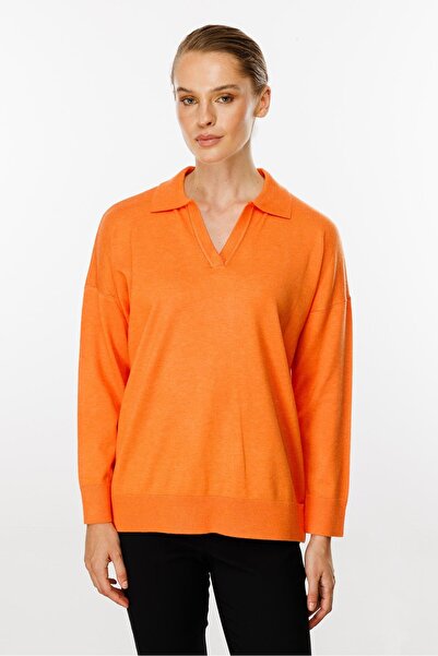 Butik Triko Mutlu Ertan Women's Shirt Collar Knitwear Blouse Orange 20076