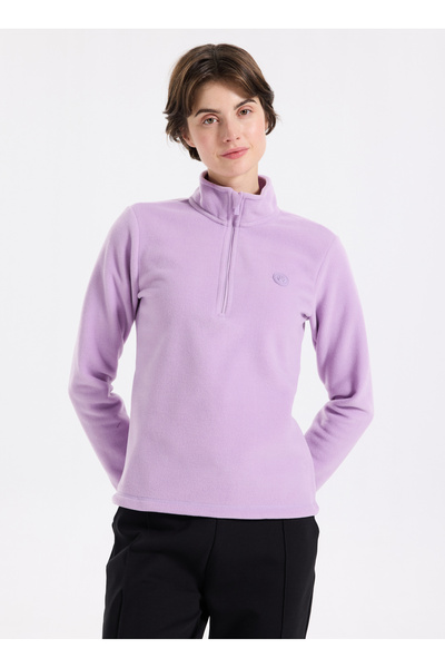 Discovery Expedition D5WL-SWT3302 Lila Fermuarlı Yaka Basic Düz Kadın Polar Sweatshırt