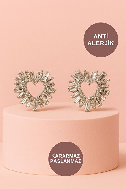 ALEXANDER HUD Antialerjik Suya Dayanıklı Kararmaz Kadın Gece ve Günlük Kristal Parlak Taşlı Büyük Çelik Küpe