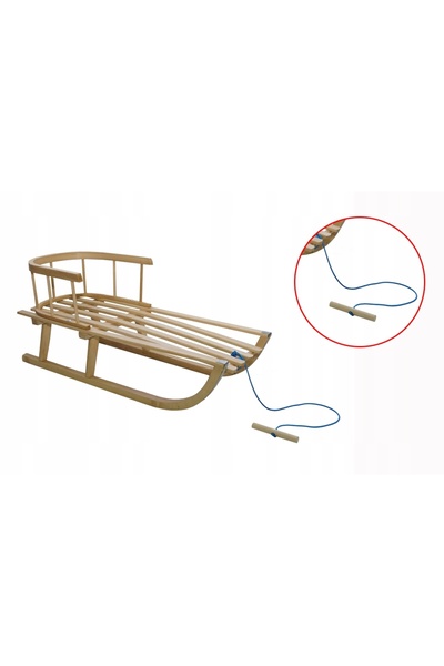 Other Wooden sled with backrest for children, traditional straps, solid varnished