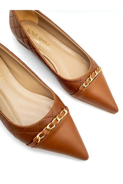 LOVE SHINE Aloria Women's Quilted Chain Buckle Ballerina Flats Modern Detailed Design