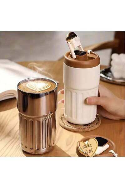 Other Hi Honor 316 Stainless Steel Vacuum Travel Mug with Temperature Display, Leak-Resistant (White/Red)