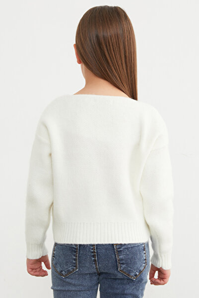 Fulla Moda Bow Embroidered V-Neck Girls' Cardigan