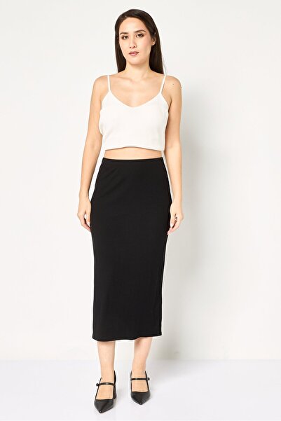 PROMOD Women Ribbed Maxi Skirt, Black