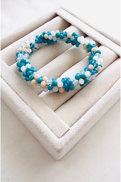 VNS Accessories سوار/مشبك مطاطي مزين بالخرز الكريستالي باللون الفيروزي