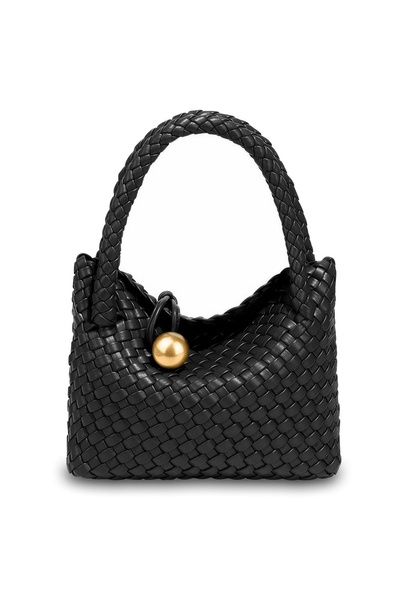 Eataly Shoes Geantă neagră pentru femei, tricotată manual, cu cataramă aurie