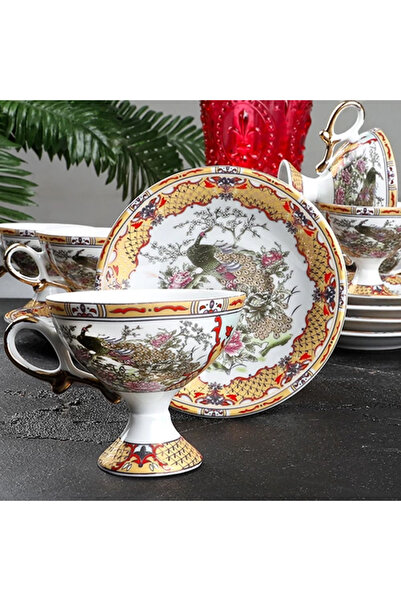 Kosova Ayaklı Porselen Sarı Fincan Seti 6'lı