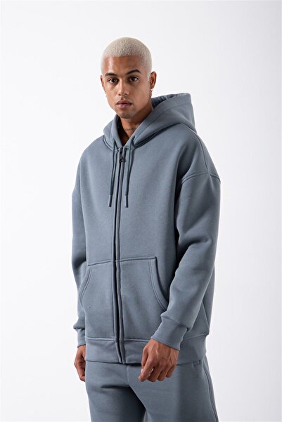 Machinist Мъжка основна суитшърт с качулка и цип в цвят Cool Blue