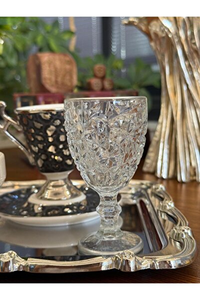 atabey home 6 Pieces Coffee or Water Glass Crystalized Model - Silver Detail 80 ml 10 cm