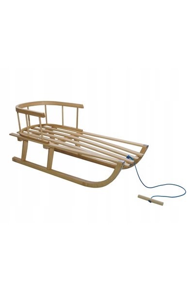Other Wooden sled with backrest for children, traditional straps, solid varnished