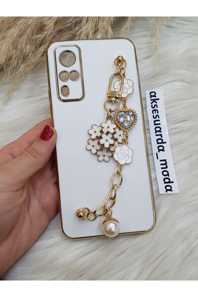 ZB Aksesuarda Moda Vivo Y31 2021 Compatible Flowered Stone Laser Cut Shiny Case